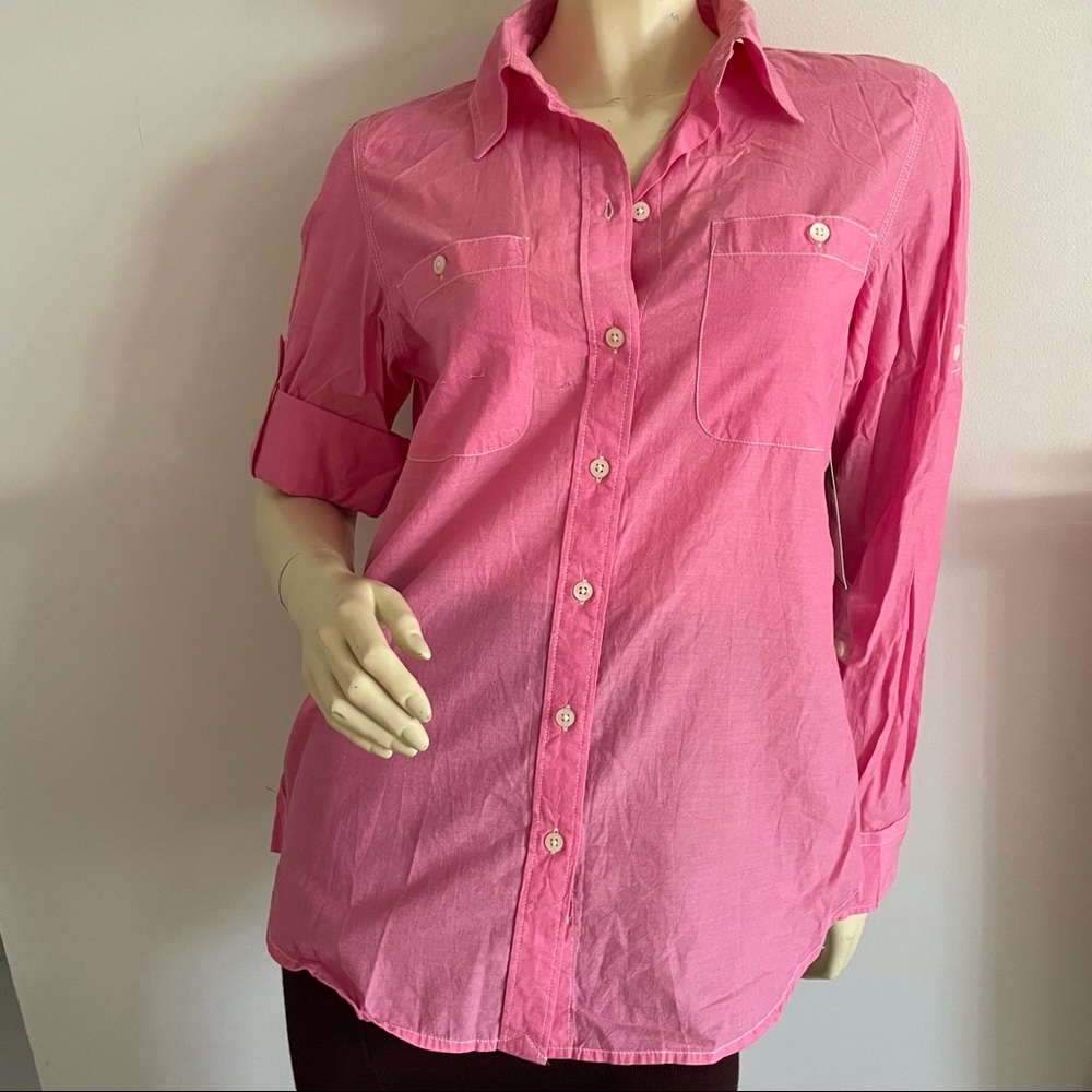 Lauren Ralph Lauren pink button down with pockets and adjustable sleeves
